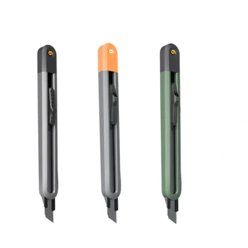Deli 1 adet 9mm Push Button kendinden kilitleme sanat bıçak çok fonksiyonlu geri çekilebilir maket bıçağı için kutu kağıt açma kesiciler