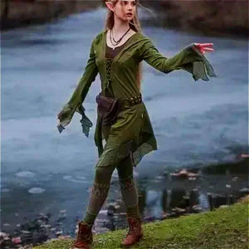 Capa de elfo capa de duendecillo disfraz de hada capa verde bosque vestido medival traje de hada elfo Cosplay fantasía Halloween