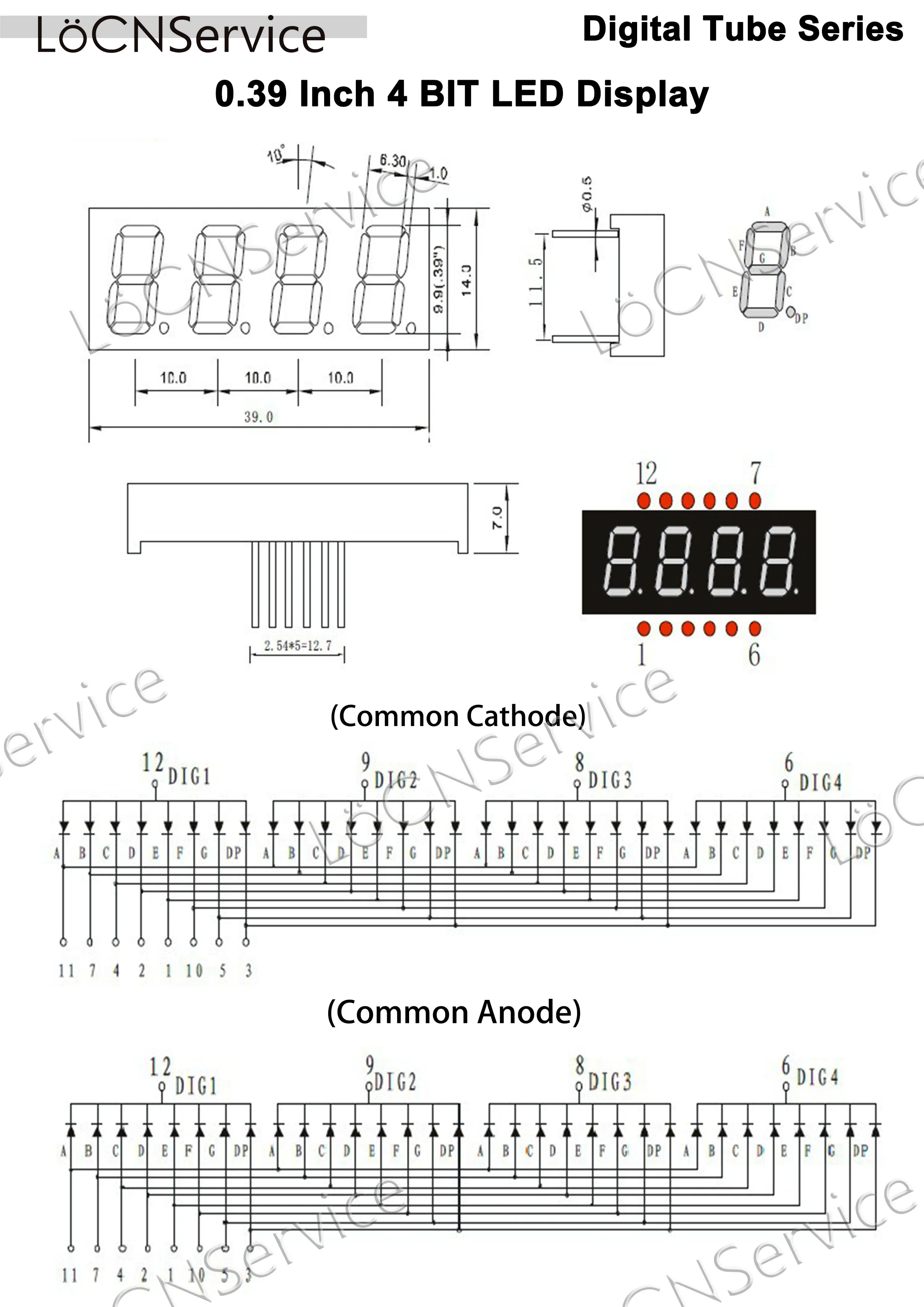 LoCNService 30PCS 0.39Inch Digital Tube LED Display 4 Bit Red Common Anode / Cathode 7 Segment 0.39 inch
