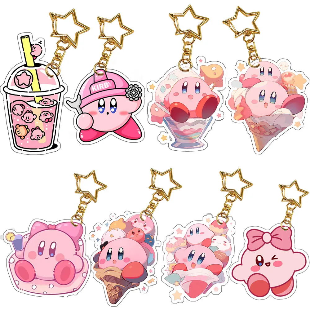 Anime Figure Kawaii Kirby Self Made Acrylic Card Style Keychain Classics Star Chain Backpack Bag Mobile Pendant Toys Gift 5cm