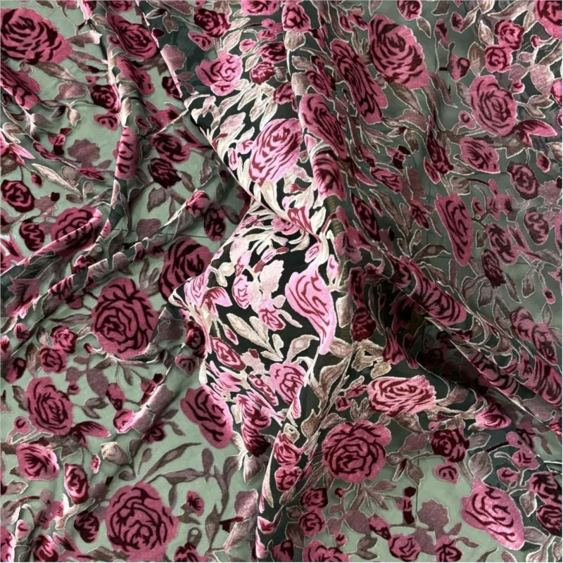 

Woven velvet brocade viscose printed mottled and burned fabric nightgown dress cheongsam