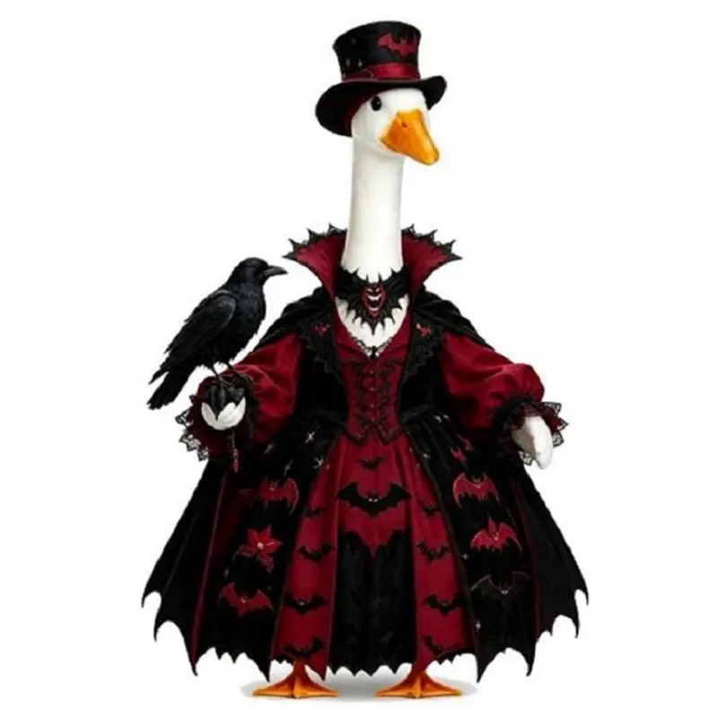 TKOH-Halloween For 23" Lawn Plastic/Cement Statue Porch Goose Outfit Dress Costume For Vampires In Courtyard Garden Decoration