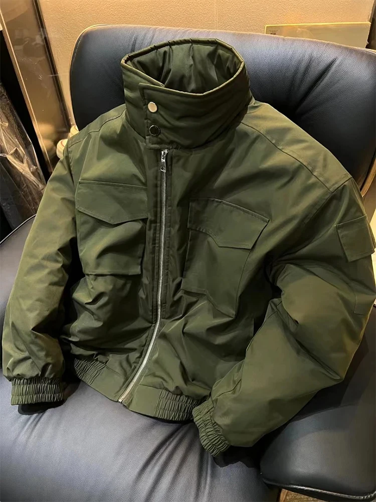 

Heavyweight Winter Military een Bomber Jaet Men's Cotton Workwear Coat Stand Collar Warmth Long Sve Zipper Closure