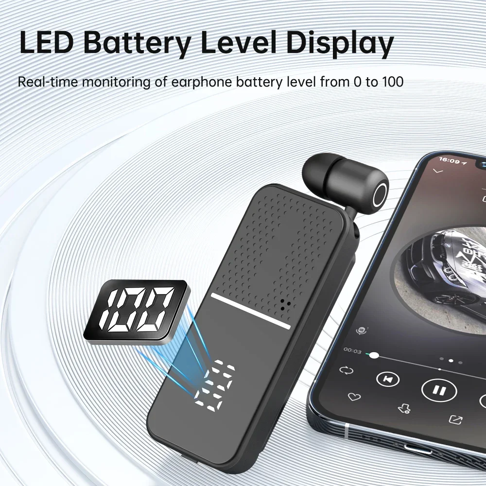 L5 Lavalier الأعمال سماعة بلوتوث 6.0 باس سماعة دعوة الاهتزاز تذكير LED عرض إلغاء الضوضاء سماعة رأس لاسلكية