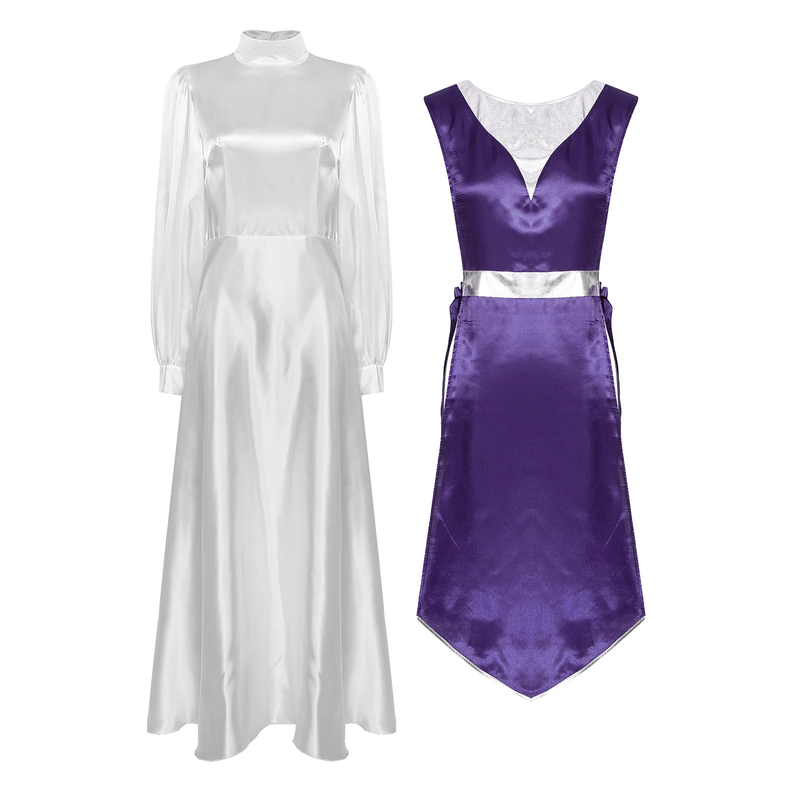 

Women Worship Praise Dance Dresses Full Length Lyrical Dancewear Church Liturgical Robe Dress with Lace-Up Sides Split Tunic