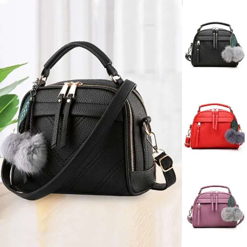 Yogodlns Luxury Embroidery thread Handbag Female PU Leather Shoulder Bag Hair Ball Crossbody Bag Trendy New Square Bag Purse sac