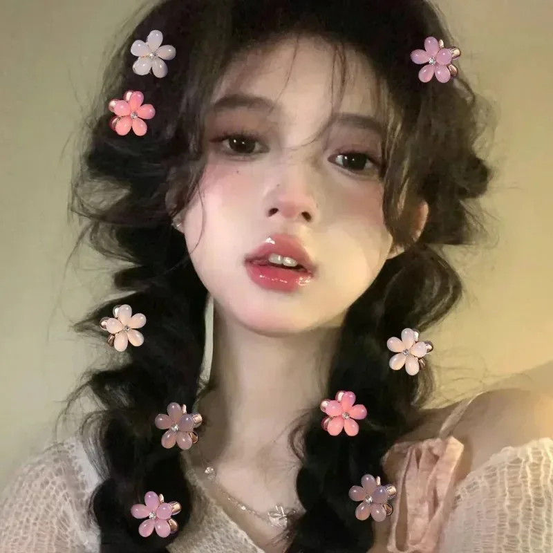 Koreanische süße Mini-Blumen-Seiten-Haarspangen für Mädchen, Haarklammern, süßer Opal, Zirkon, Pony, Haarnadeln, kleine Haar-Accessoires, Haarspangen