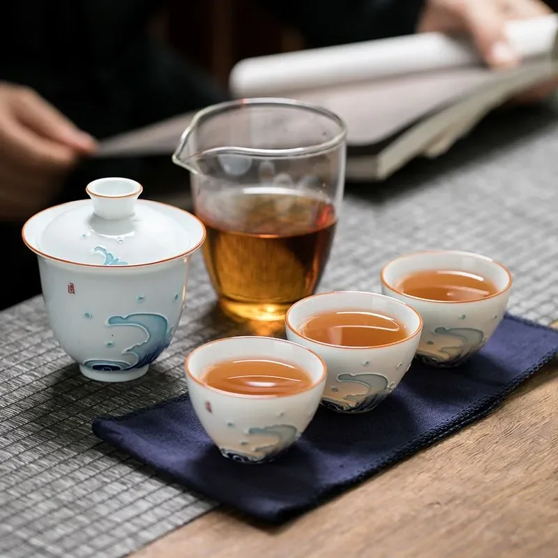 

Outdoors Portable Travel Teapot Set With 3 Mini Cups 1 Japanese Tea Ceremony Household Wine