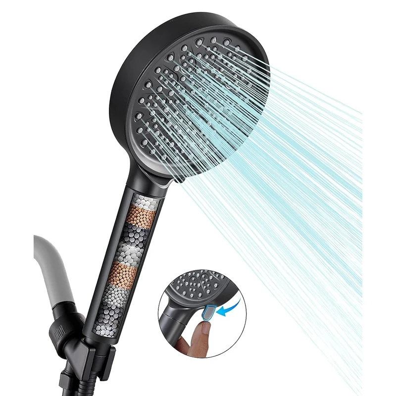 Filtered Shower Head Showerhead Reduces Dry Itchy Skin 10 Spray Mode With Filters, Black