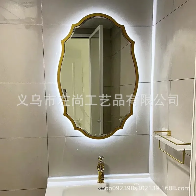French Retro American Oval Bathroom Mirror LED Smart Wall Mounted Vanity Mirror for Sink Toilet European Style Hanging Lamp