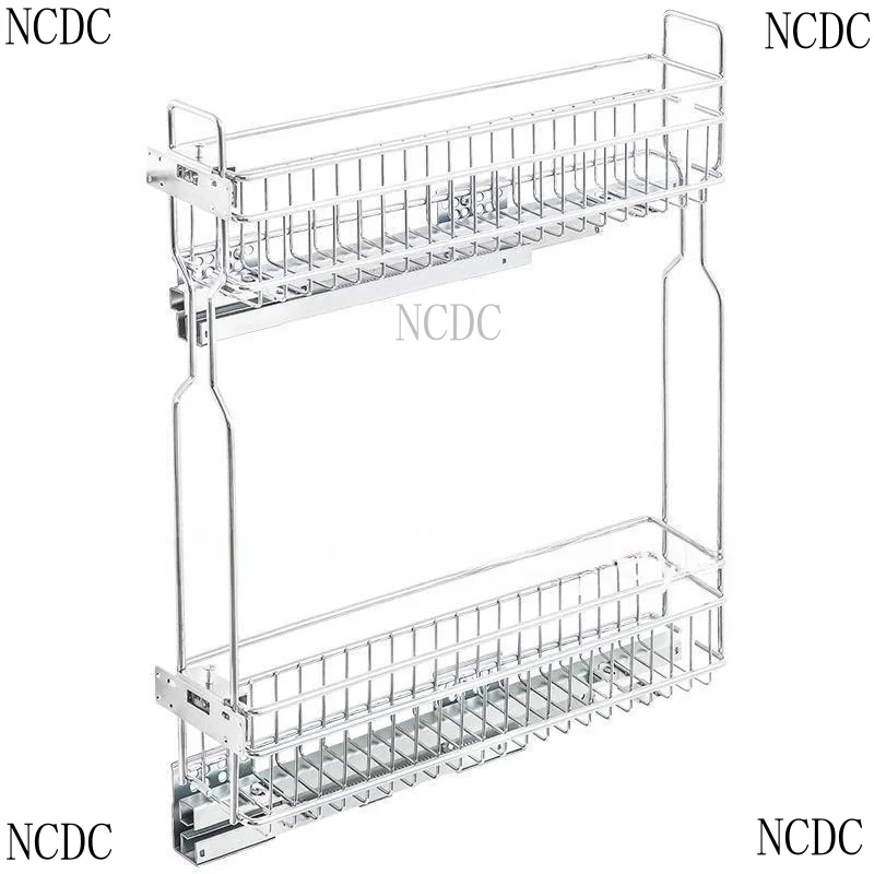 Kitchen Drawer Type Side Pull Floor Cabinet Double Layer Extremely Narrow Basket Storage Buffer Damping Slide