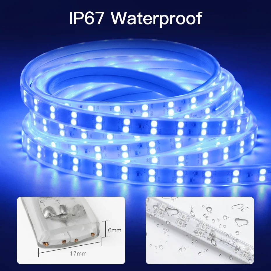 220V Dimmable RGB LED Strip Lights 96LEDs/M Double Row Light LED Tape Waterproof IP67 IR Remote /Bluetooth /Tuya WiFi Control