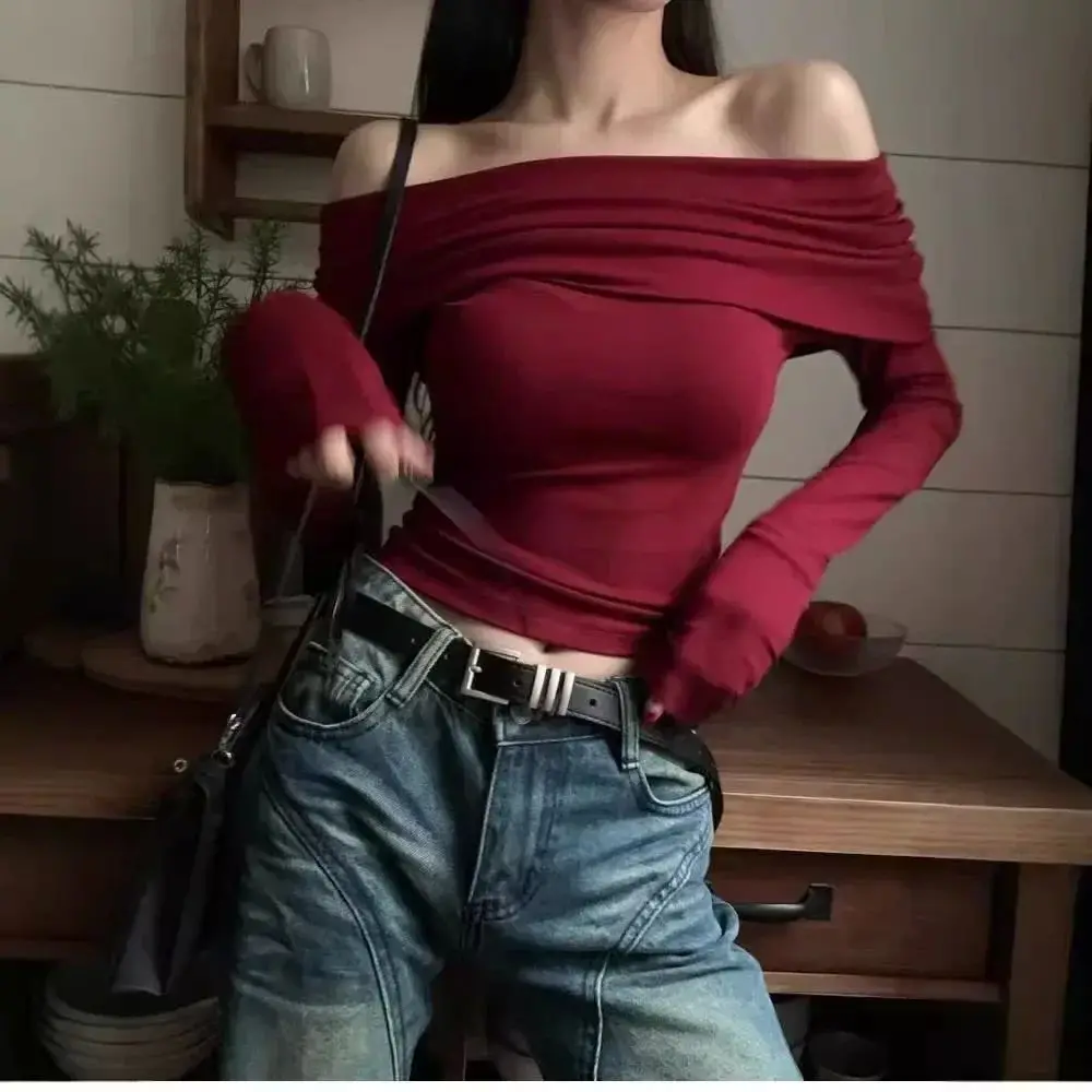 

Сексуальная длинная футболка с открытыми плечами, женский модный топ, удобная хлопковая смесь, повседневная одежда Sli