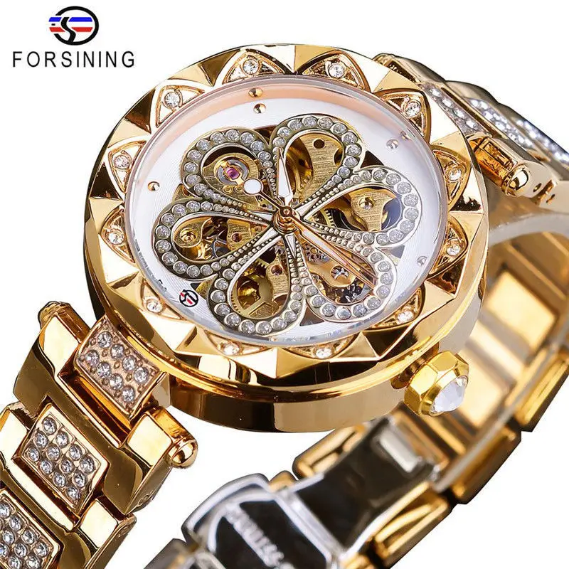 New High-End Luxury Women's Automatic Mechanical Watch with Hollow Design, Waterproof Steel Band, Elegant and Stylish Ladies' Wristwatch, Fashionable, Casual, Versatile, and Suitable for Gift-Giving