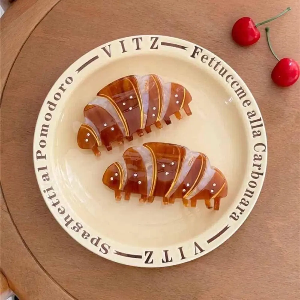 Personalized Korean Style Croissant Hair Claw Coffee Headwear French Diamond Crab Clip Kawaii Funny Acetic Acid Shark Clip Girls