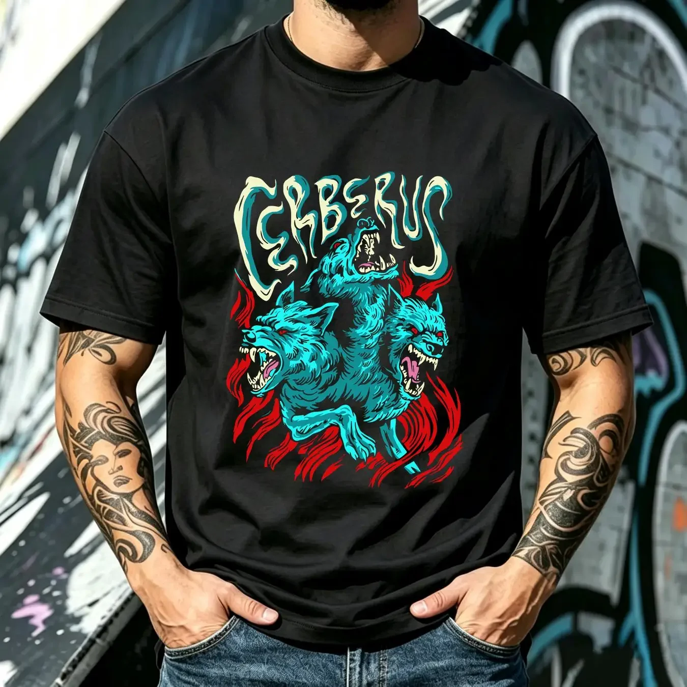 washed T Shirt NEW LIMITED Cerberus Hound of Hades Greek Mythology long sleeves vintage Washed Soft designer clothes Breathable