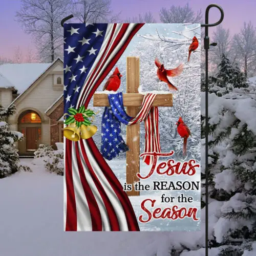 Jesus Christ Cross Flag Jesus is The Reason for Season Garden Flag - House Flag