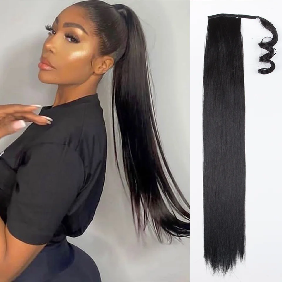 

30 Inch Wrap Around Clip In Ponytail Hair Long Straight Synthetic Pony Tail Fake Synthetic Daily Hair Extension Heat Resistant