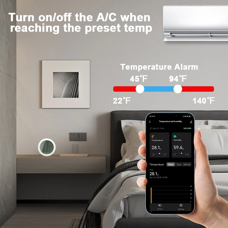 Tuya Smart ZigBee Thermometer Home مستشعر درجة الحرارة والرطوبة الداخلي شاشة LCD APP التحكم الصوتي Alexa Google Home