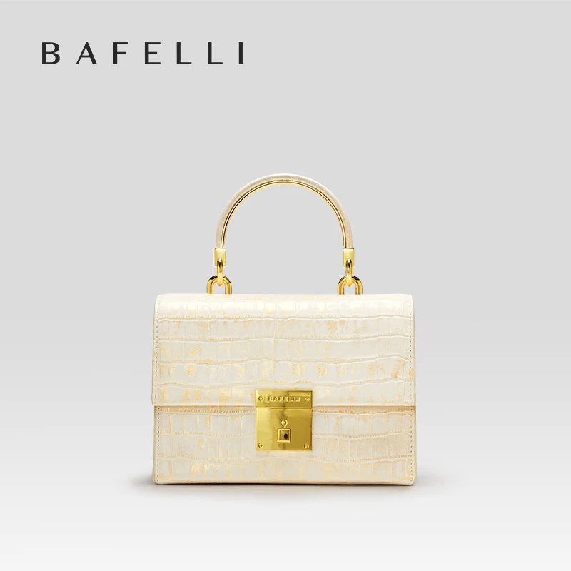 BAFELLI-bolso elegante de piel auténtica para mujer, Cartera de hombro de marca de lujo, color dorado, 2023