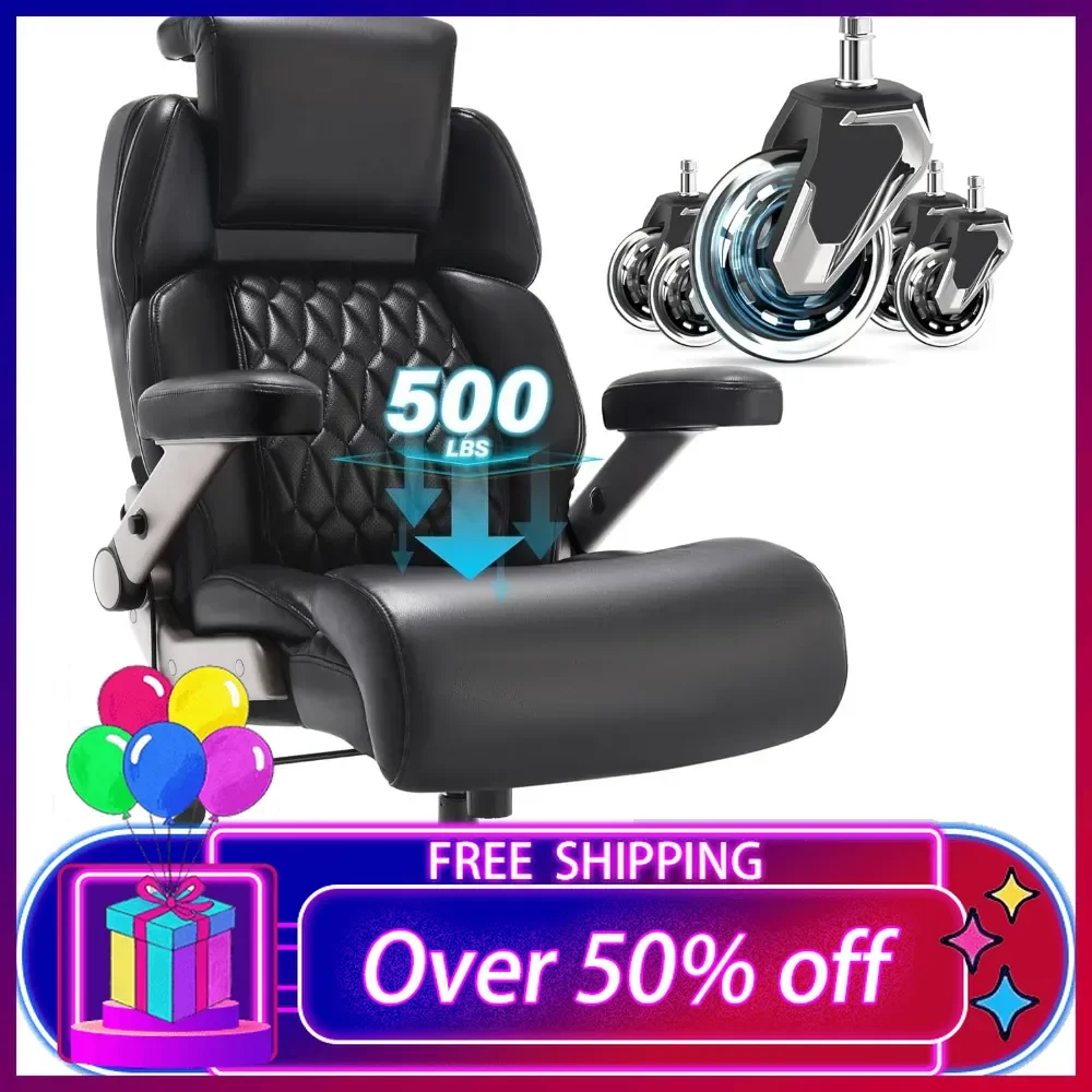 

Big and Tall Office Chair 500lbs - Adjustable Headrest&Lumbar Support, 3D Flip Arms,High Back Computer Chair Desk Chairs