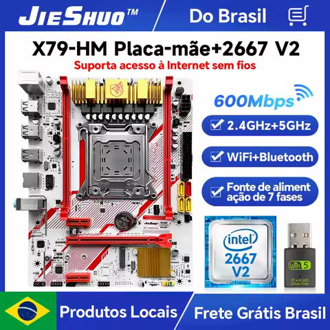 Kit de Placa-Mãe JIESHUO X79-HM com LGA2011-3 Xeon E5-2667 V2 16GB DDR3 1333MHz Dual Channel para PC Gamer com módulo WiFi.