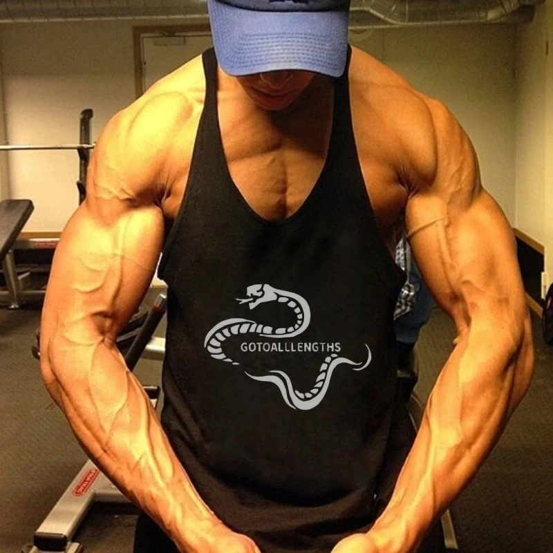 

Men's Stringer Gym Tank, Snake - Inspired "GOTOALLLENGTHS" Vest, Structured for Muscle - Showcasing Workouts