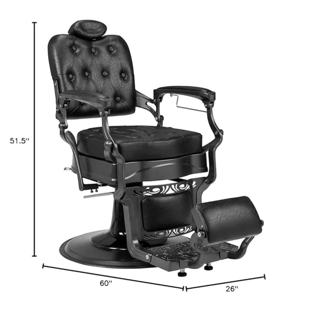 كرسي حلاقة عتيق عالي التحمل بوزن 700 رطل - وظيفة التكرير، هيدروليكي و360 درجة °   قابل للتدوير مع مسند الرأس للصالونات المهنية ​