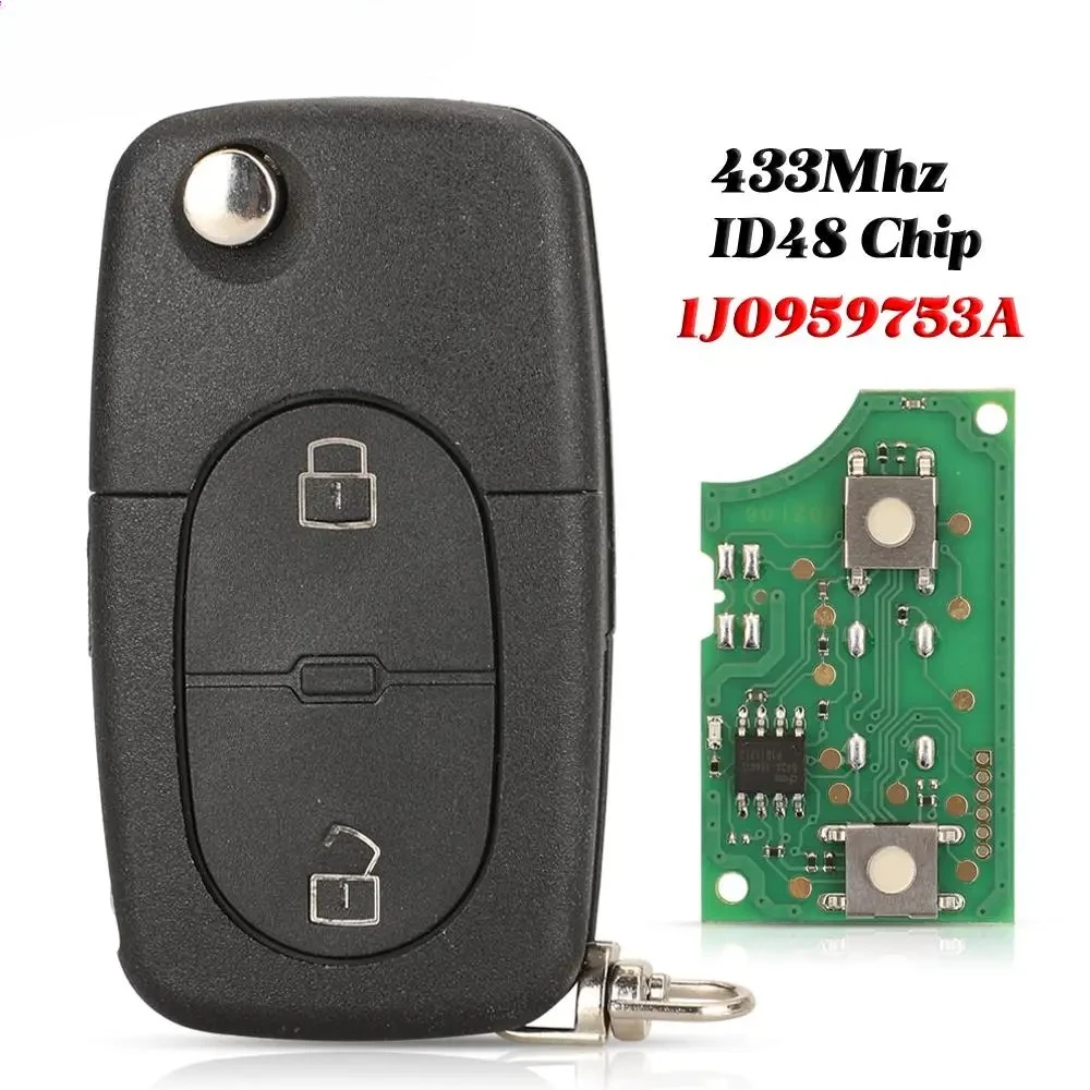 

jingyuqin 1J0959753A 433Mhz Выкидной ключ-пульт для автомобиля с чипом ID48 для VW Volkswagen Golf 4 Passat MK4 Seat Fit Skoda, лезвие HU66
