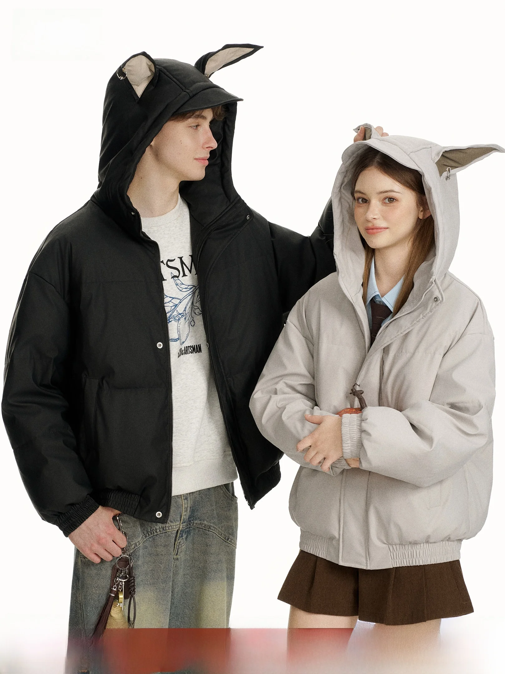 

Beetle Town Winter Thiened Warm Cotton Jaet Women's Coat Couple Sle with Dobbin Ears Casual Comfortable Loose Fit Zippe...