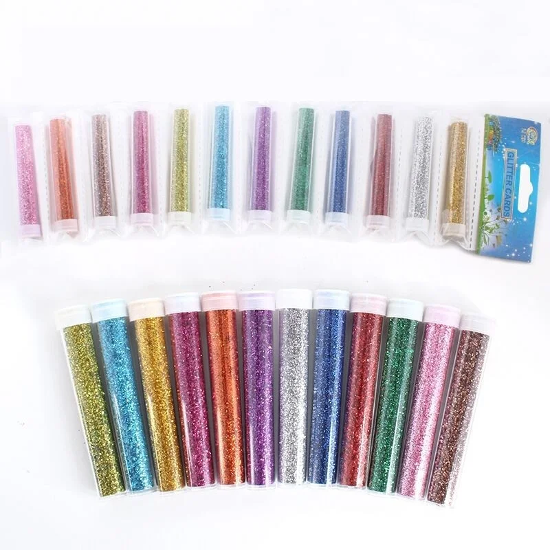 12Pcs สี Glitter ผงวาดกาว DIY กระดาษดอกไม้โทรศัพท์กรณีเด็กภาพวาด Pigment Art Super Liquid กาวปากกา