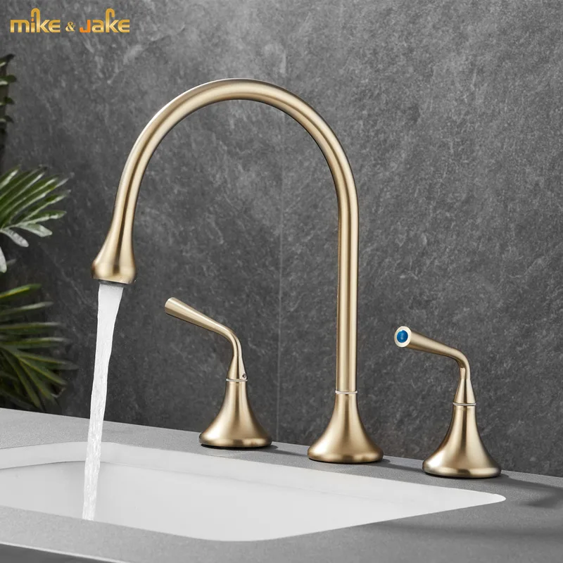 Brushed gold faucet double handle drop water style basin mixer hot and cold water crane tap gunmetal gray bathroom tap