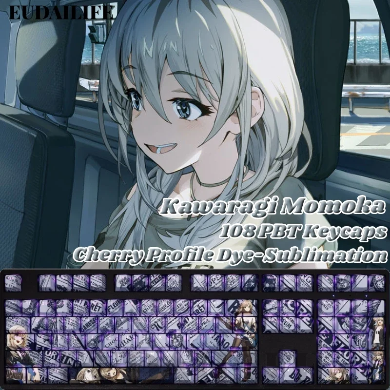 

Kawaragi Momoka 108 Keycaps PBT DYE Sublimation Light Transmitting Cherry MX Cross Axis Switch for Mechanical Keyboard Gift