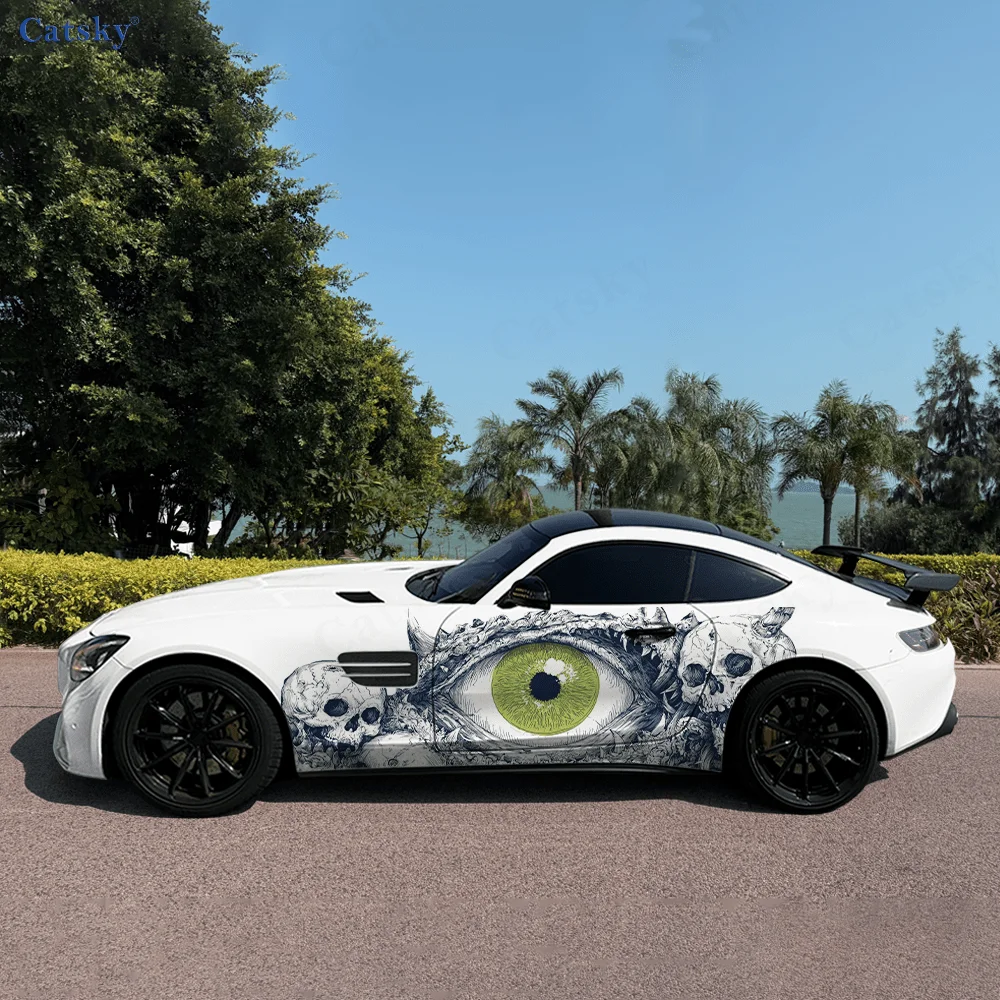 

Зеленый глаз черепа ужас автомобиль виниловые обертывания наклейка самоклеящаяся ПВХ наклейка подходит для грузовиков внедорожник украшения авто аксессуары подарок