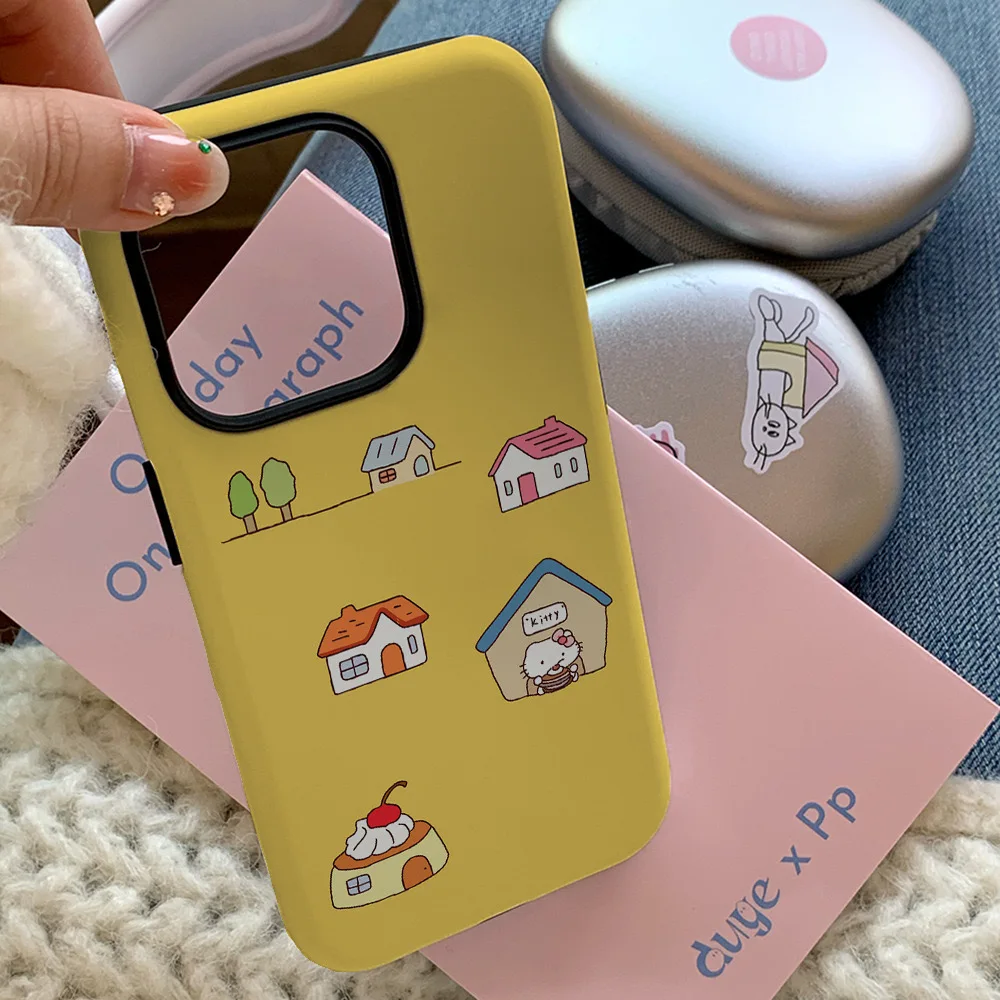 INS House Cat Forest custodia per telefono gialla per IPhone 15 14 11 12 13 Pro Max Fun custodia per telefono carina coreana per IPhone XR XS MAX Cover