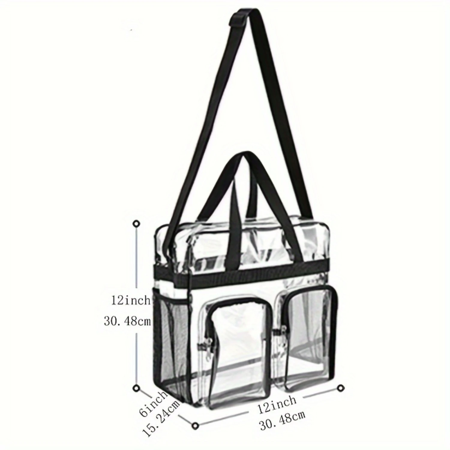 Multi-pocket Transparent Portable Tote Bag, With Two Front Pockets And Two Side Mesh Pockets