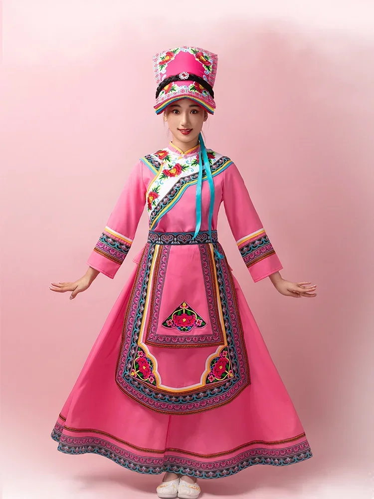 New Qiang clothing women's Sichuan minority Yi women's clothing dance characteristic performance long skirt 4-piece set