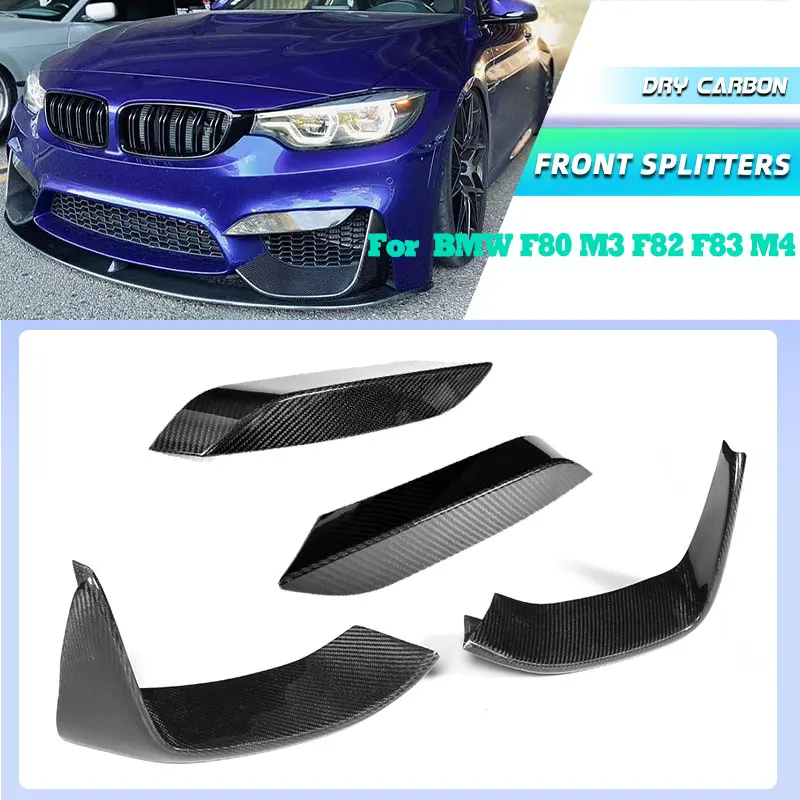 

Dry Carbon Fiber Car Front Bumper Splitters for BMW F80 M3 F82 F83 M4 2014-2019 Front Canards Fins Splitter Fog Cover Body Kits