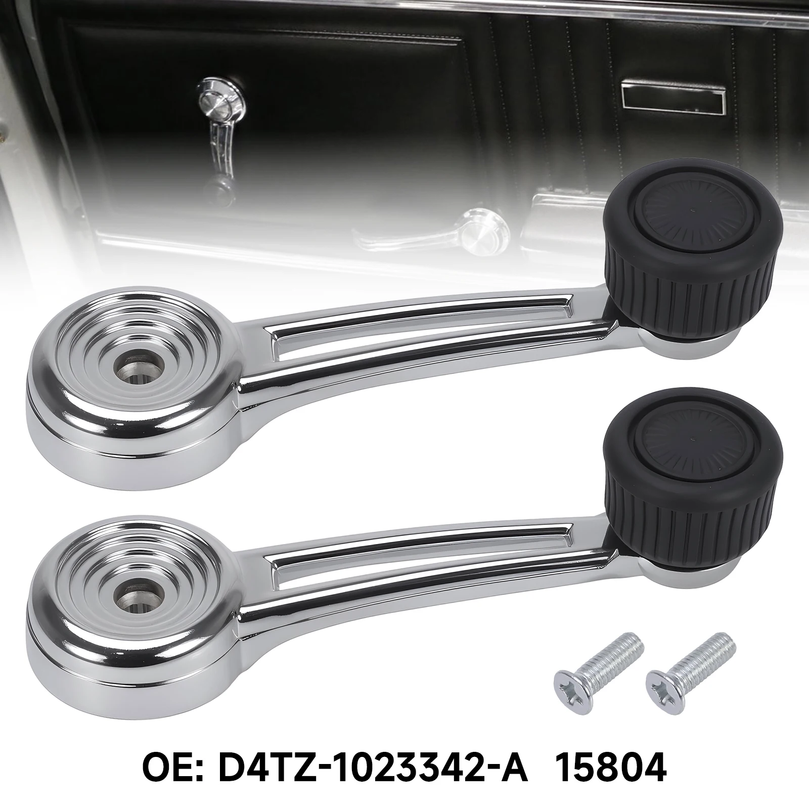 D4TZ-1023342-A 15804 Door Handle Inside Window Crank Handles Chrome 2 Pcs For Ford Bronco F-100 F-150 Front Rear Left Right Side