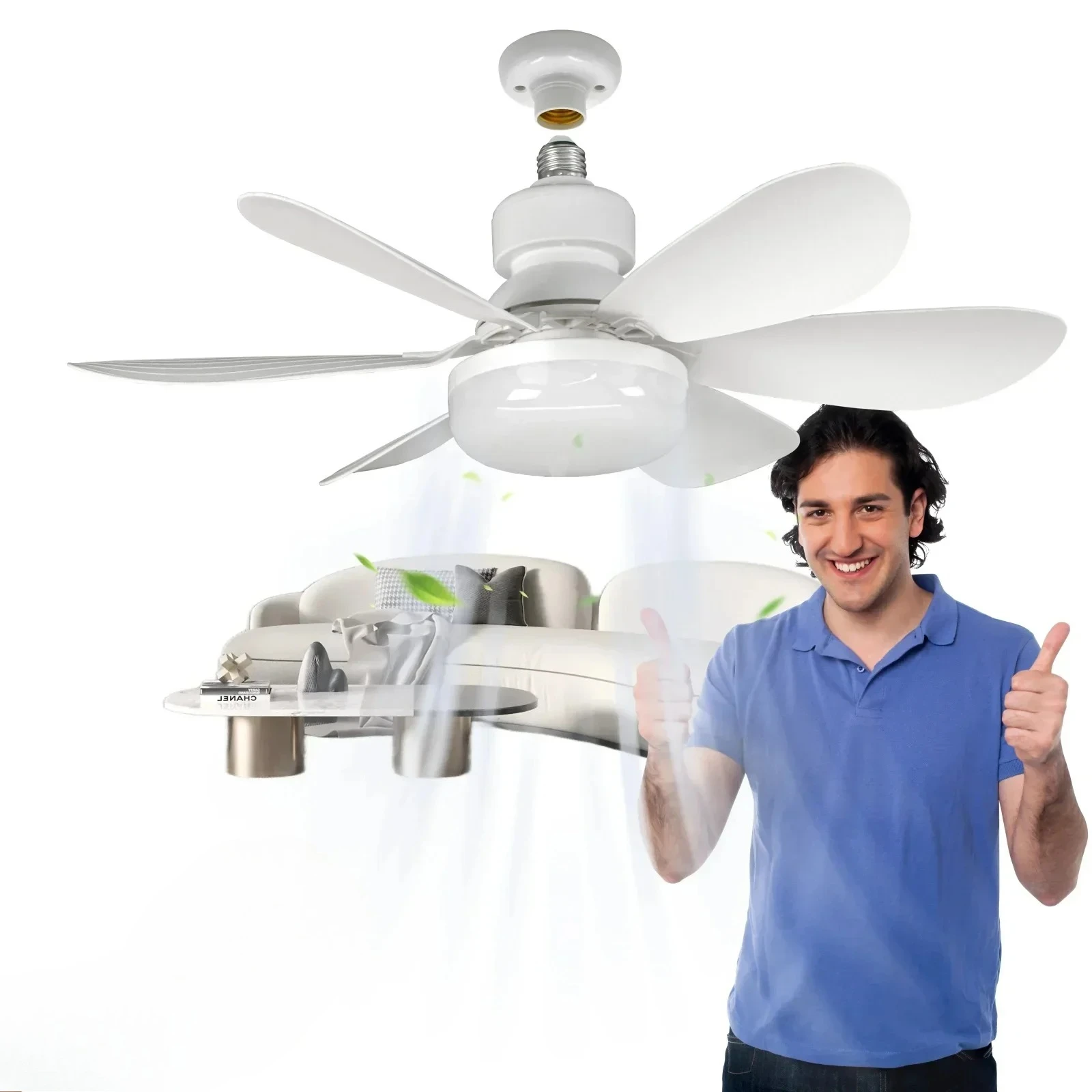 Household Detachable Fan Blades, Small Fan, Restaurant Bedroom, Intelligent Remote Control Ceiling Fan, Wind and Light Adjustmen