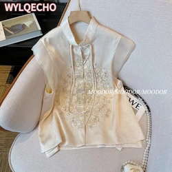 New Chinese Style Vest Top Women Casual Sleeveless Hanfu Clothes Vintage Embroider Waistcoats Outerwear Summer New Qipao Tops