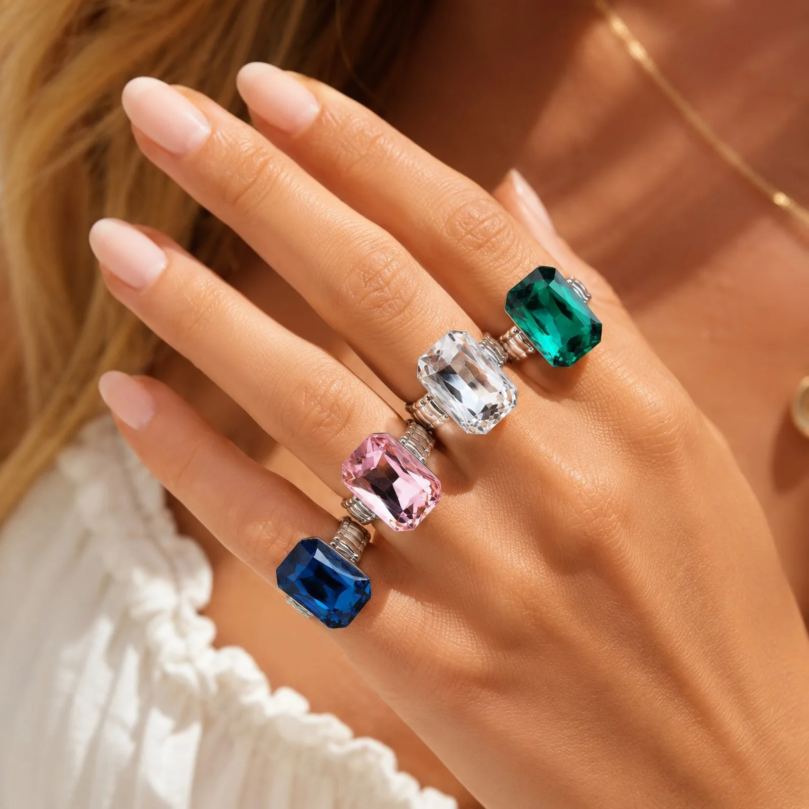 Bagues de luxe en cristal de grande taille pour femmes, couleur argent brillant, bandes ajustables, bijoux de fête Dilay, cadeau, résistant à l'eau