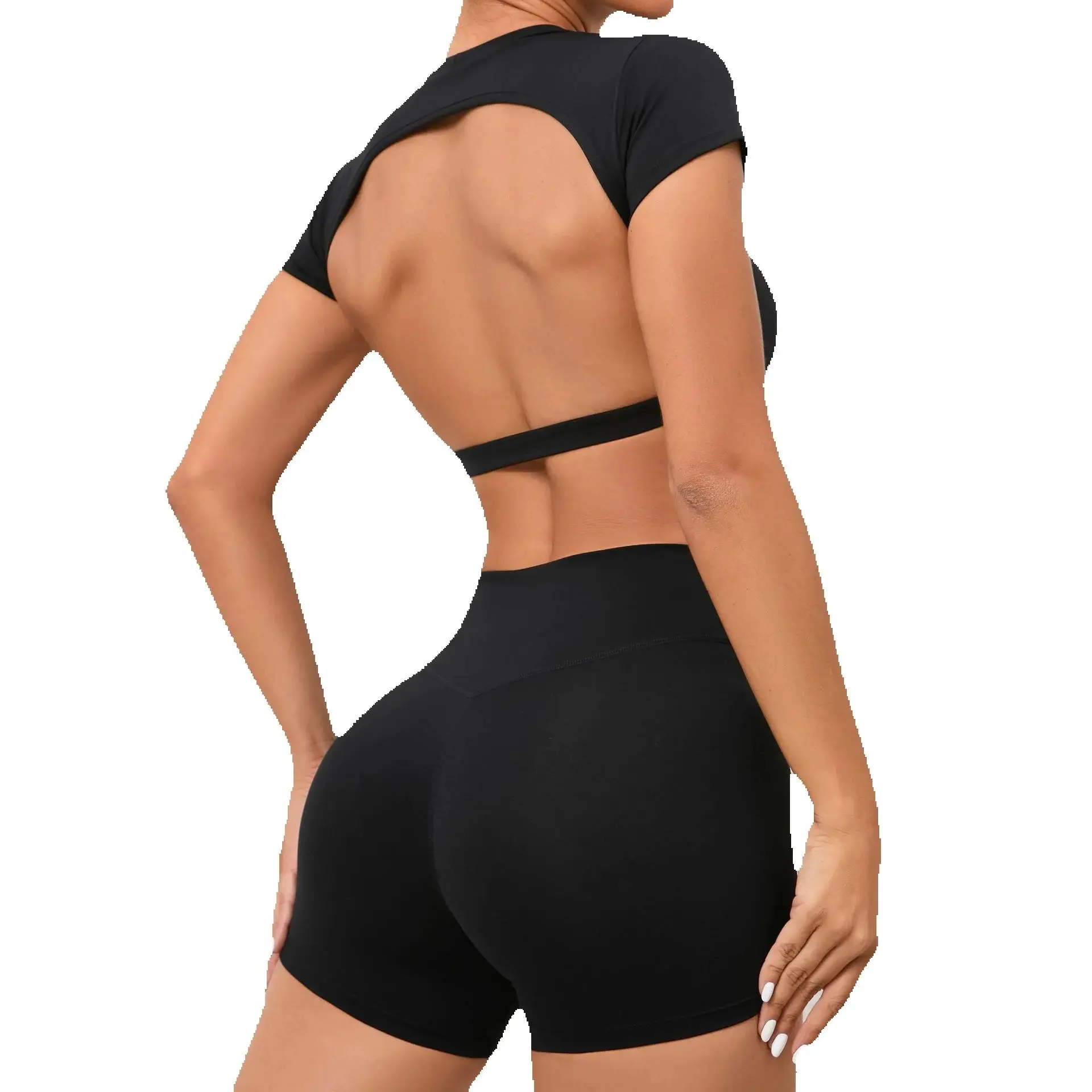 

T-Shirt Yoga Suit Elastic Fitness Sports 2 Piece Set Women Shorts Sleeve Crop Top Women Gym Running Leggings Workout Sportswear