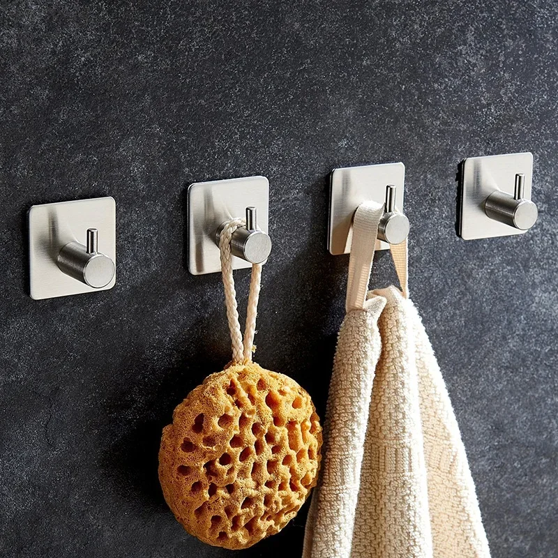 الفولاذ المقاوم للصدأ 3M السنانير ذاتية اللصق لزجة جدار الباب هوك رداء منشفة الشاي غير قابل للصدأ منشفة رف ، شماعة معطف الملابس