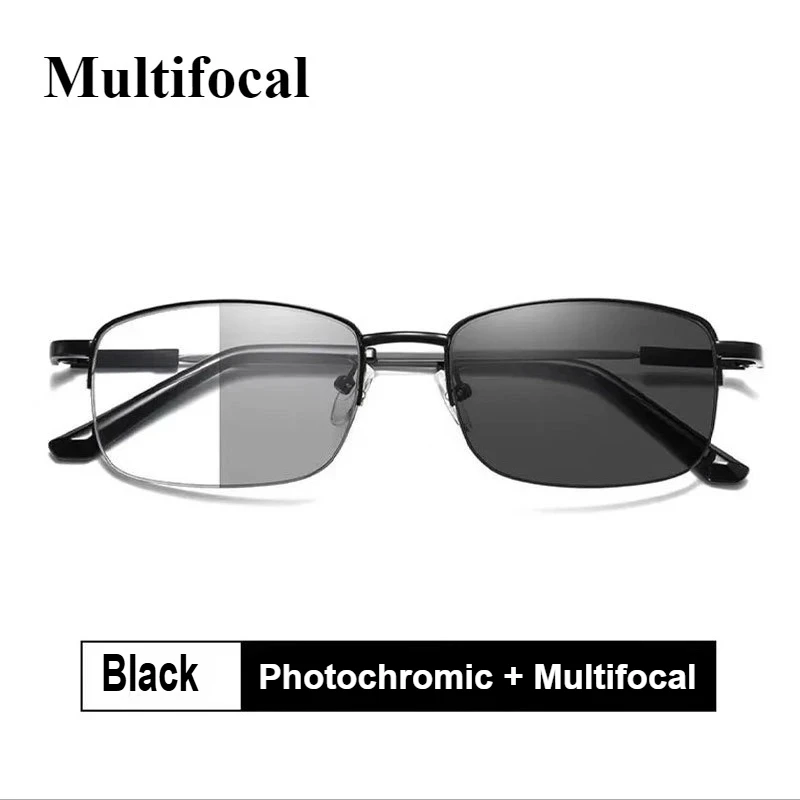 Speicher Titan Legierung Sonne Übergang Photochrome Progressive Lesebrille Männer Anti-blau Licht Multifokale Presbyopie Brille – Detail 5