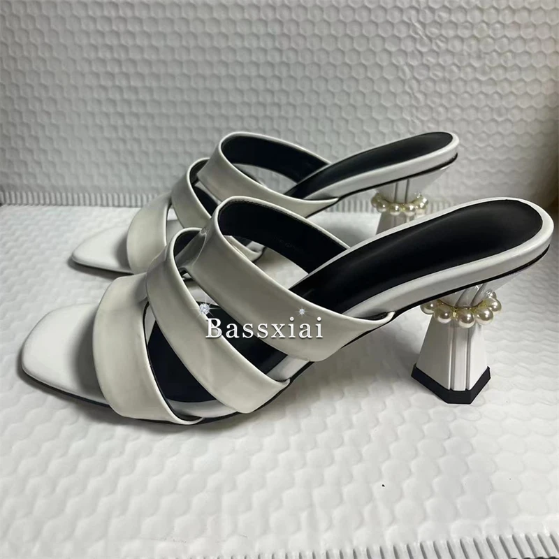 Perline Perle Sandali con tacco strano Donna Sandali con cinturino in vera pelle unici Ciabatte estive sottili per ragazze