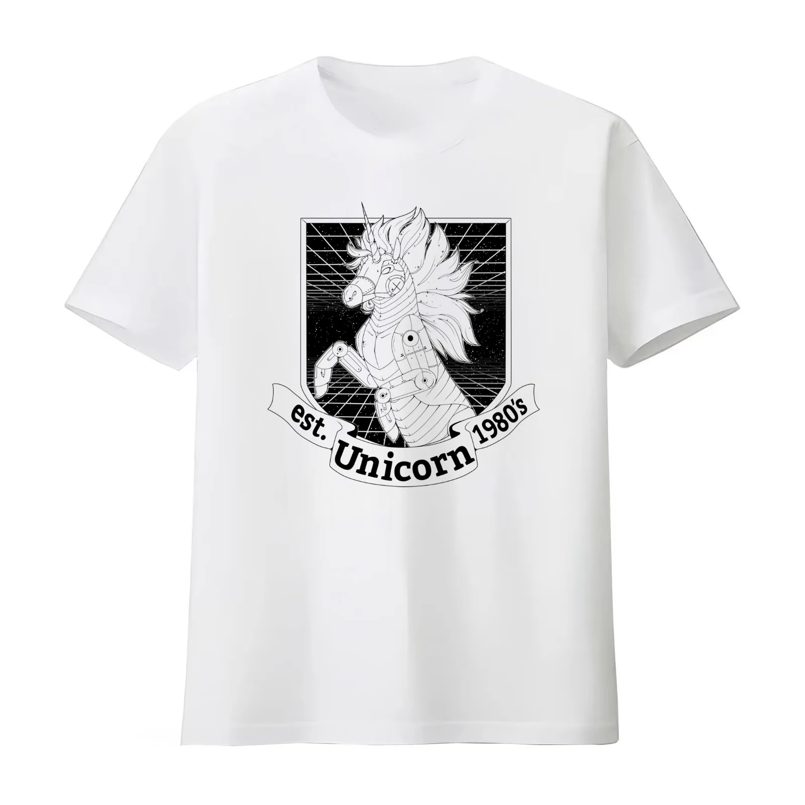 1980's Robot Unicorn for Light Colours T-Shirt Summer Casual Cotton Tee Oversized Streetwear Tops Vintage Graphic Print