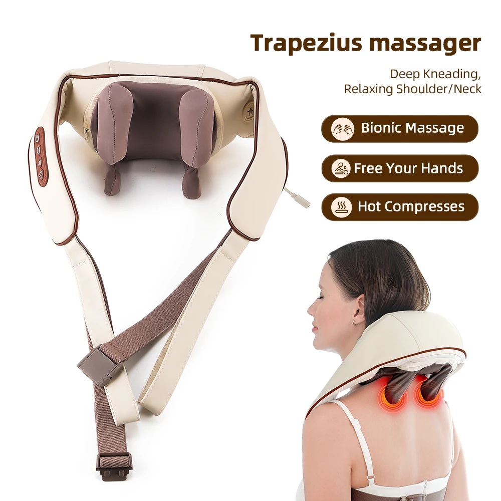 Iebilif Electric Neck Shoulder Kneading Massage Shawl 6D Neck Back Massage Pillow Trapezius Relaxing Neck Cervical Back Massage