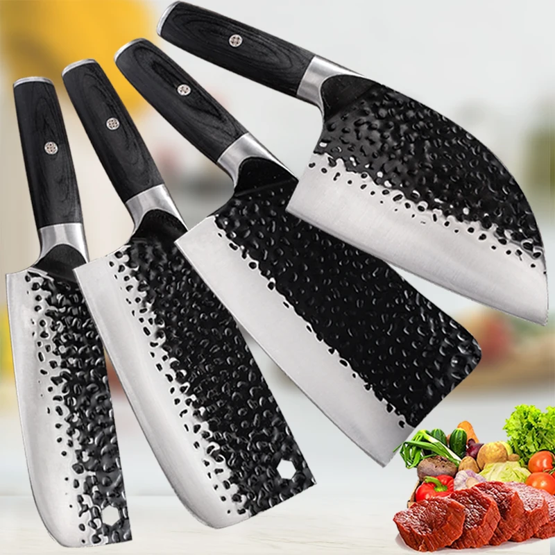 1-4pcs Kitchen Knives Set Stainless Steel Forged Meat Cleave Bone Chopping Deboning Butcher Knife Chef Cutting Tools