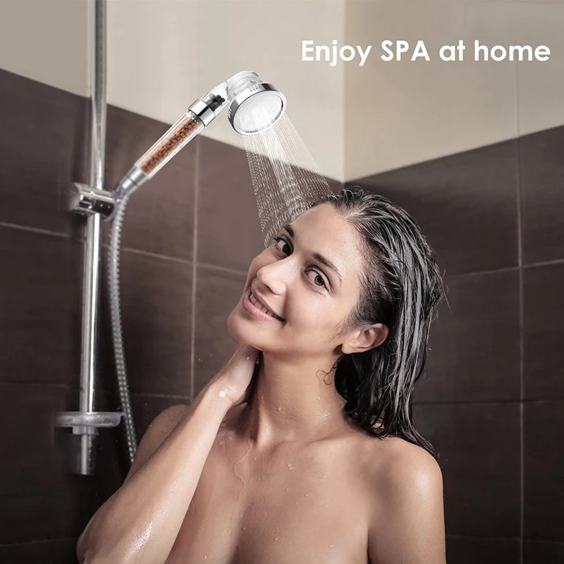 Shower Head With Hose Water-Saving Ion Hand Shower 3 Jet Types With Hanging Triple Filtration For More Water Pressure